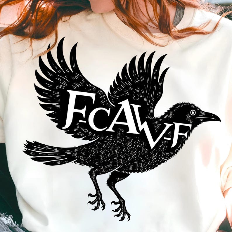 Elevate your crafting with this F-Caw-F crow t-shirt design PNG file. The high-resolution digital download is ideal for sublimation printing on both t-shirts and sweatshirts. The intricate, hand-drawn style of the crow offers a sophisticated gothic aesthetic. This versatile bird art graphic can also be used for other DIY apparel projects, providing a high-quality asset for creators and a unique design for anyone looking to personalize their clothing.
