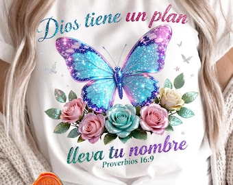 Spanish Christian PNG, Butterfly Proverbs 16:9 (Digital Download)