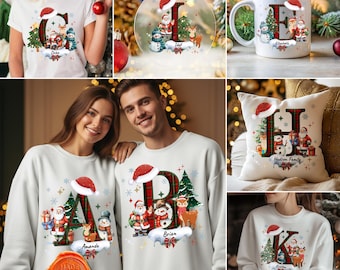 Personalized Christmas Alphabet PNG Bundle, Santa Letter Clipart, Custom Holiday Initials Sublimation, Custom Xmas T-Shirt & Gift Design