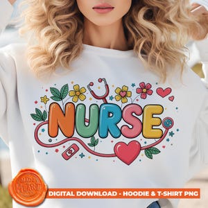 Floral Nurse PNG Sublimation Design | Cute Colorful Stethoscope Clipart for DIY T-Shirts & Hoodies | Medical Heart PNG | Nurse Shirt Design
