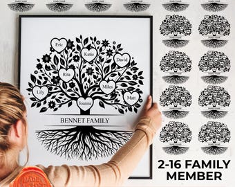 Personalized Family Tree Bundle, 2-16 Members, Big Family reunion PNG, (Digital Files)