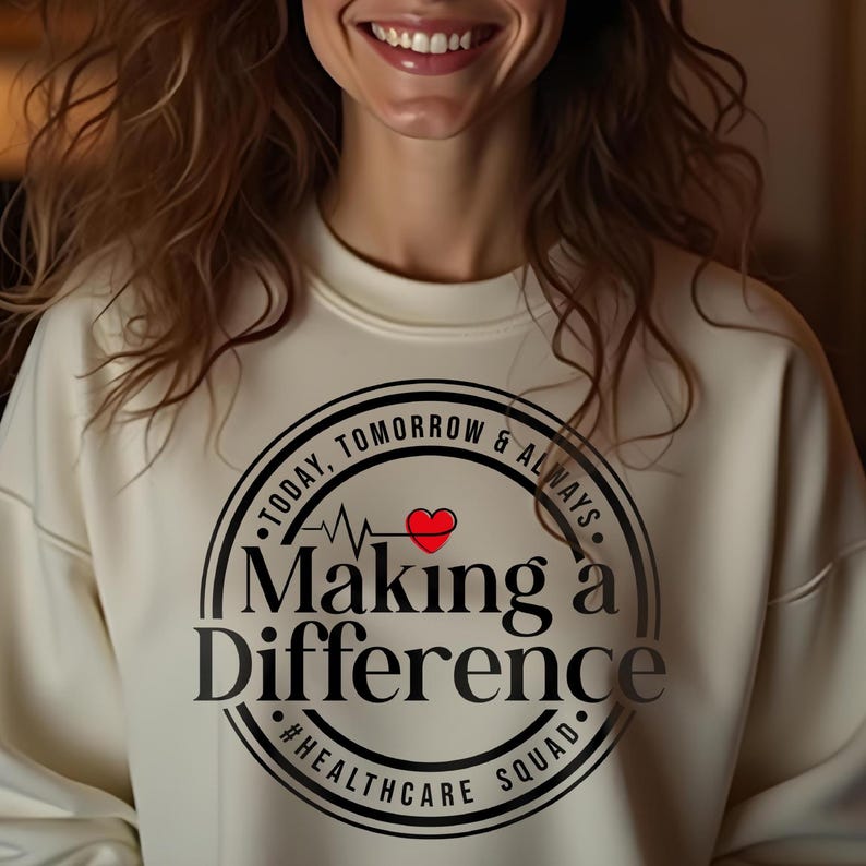 Celebrate your healthcare team with this digital shirt design that proudly reads “Today, Tomorrow & Always – Making a Difference.” Perfect for nurses’ week, medical appreciation, or hospital staff events. Use it for group shirt printing or individual crafts.