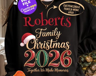 Personalized Family Name Christmas T-shirt 2026 PNG, Customizable Name Holiday Shirt, Matching Family Pajama Sublimation, Xmas Reunion Tee
