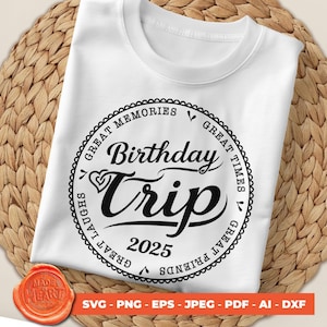 Birthday Trip 2025 PNG – Travel Birthday Shirt Design,  Celebration Shirt Idea, Fun Group Vacation PNG for Sublimation, Cricut Printable