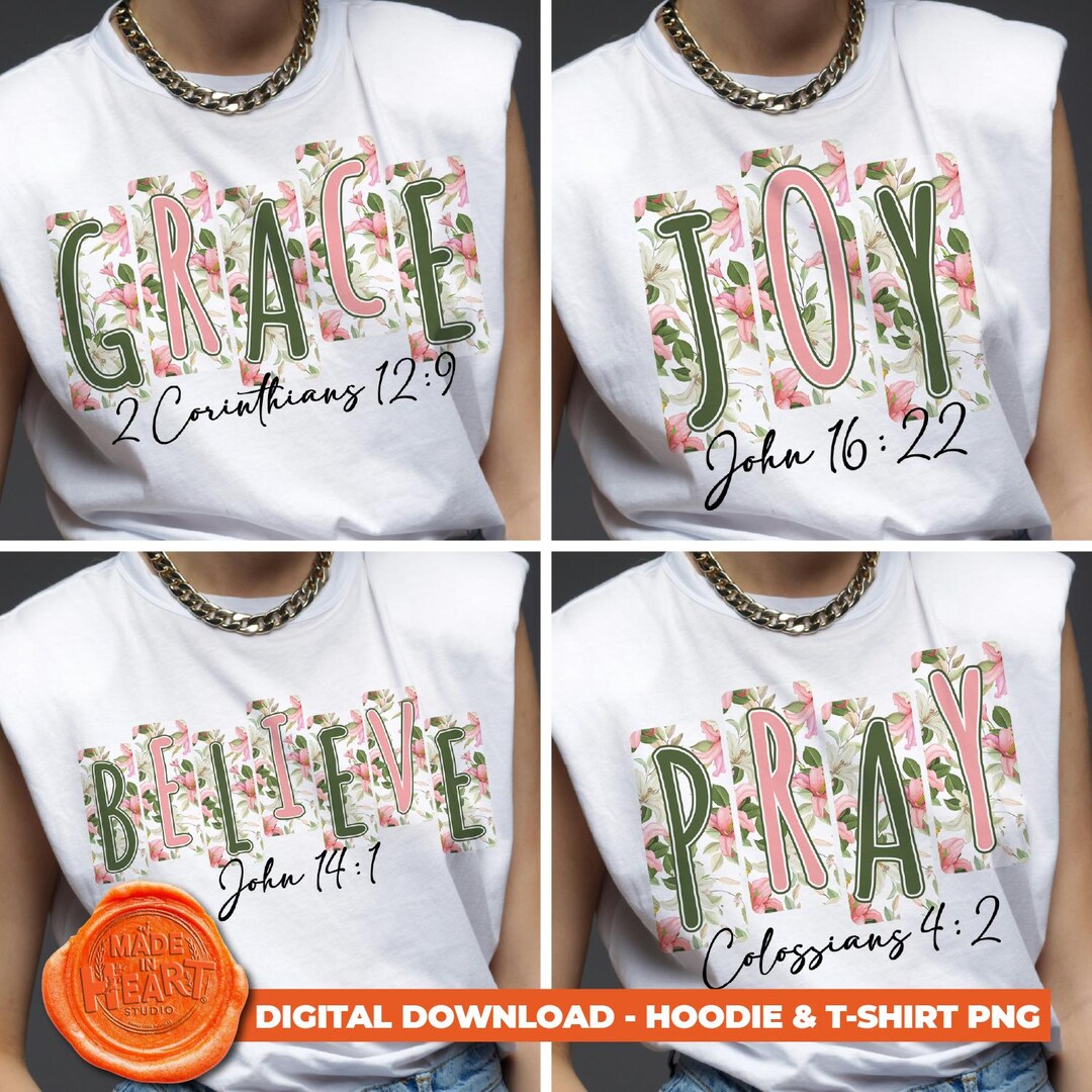 Faith Scripture Floral Word PNG Bundle - Grace Joy Believe Pray Bible ...