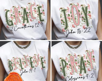 Faith Scripture Floral PNG Bundle – Christian T-Shirt Designs (Digital Download)