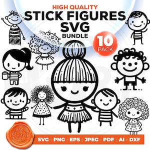 Funny Stick Kids cijfers SVG bundel, schattige Stick Kids, Cartoon kinderen Svg, Stick mensen, Stick Girls Svg, Stick Boys Svg, hand-tekening kinderen
