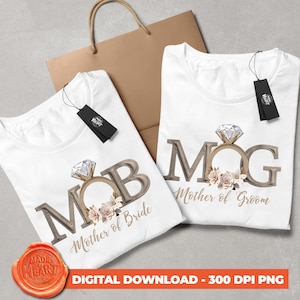 MOB & MOGの面白いPNG、花嫁の母と花婿のウェディングシャツ、独身パーティー用のデジタルダウンロード、ブライダルチーム、アイロンプリント/昇華転写