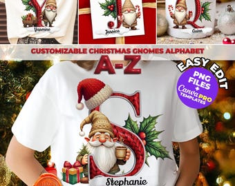 Customizable Knitted Christmas Alphabet PNG Bundle | Personalized Xmas Gnome Letters | Sublimation A-Z Font for T-Shirts, Mugs & Gifts