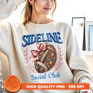 Sideline Social Club Luxury Football, Football Social Club PNG , Coquette Football png, Football and Bows png, Retro touchdown season png