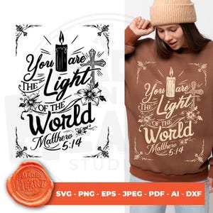 You Are the Light of the World Svg, Matthew 5:14 SVG, Christian Bible Verse Design for Sublimation, DIY Faith Crafts, T-Shirts & Home Décor