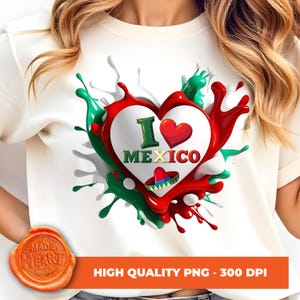 Mexican Style I love Mexico in heart with mariachi sombrero sublimation png, Mexican Flag colors, Independencia de Mexico, Mexican Design
