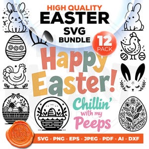 Easter SVG Bundle | 12 High-Quality Easter Digital Download | Hand-drawn Easter Pack | Crafting Easter gifts | Springtime décor Svg |