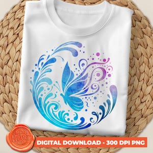 Watercolor Butterfly PNG, Sublimation Printable Design for Shirts, Mugs, Wall Art | 300 DPI Digital Download for DIY Projects, aesthetic png