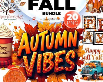 Autumn Vibes PNG Bundle, Fall Leaves Clipart (Digital Download)