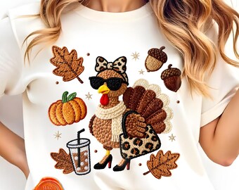 Knitted Leopard Turkey PNG, Thanksgiving Fall Design (Digital Download)