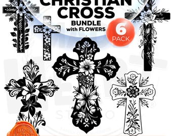 Floral Cross SVG Bundle, Christian Church Design (Digital Download)