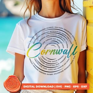 Cornwall Strand PNG SVG, UK Küstenstädte Digitaler Download, Cornwall Urlaub Shirt Design, Seaside T-Shirt Clipart, Sommer Küste Karte Kunst