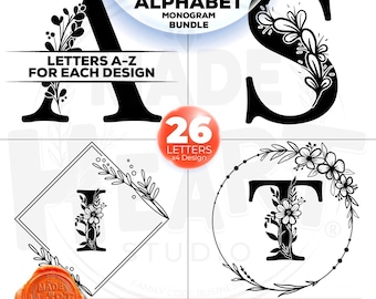 Floral Alphabet Monogram SVG Bundle (Digital Download)