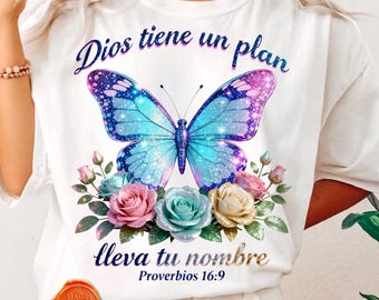 Spanish Bible Verse PNG, Glitter Butterfly Design (Digital Download)