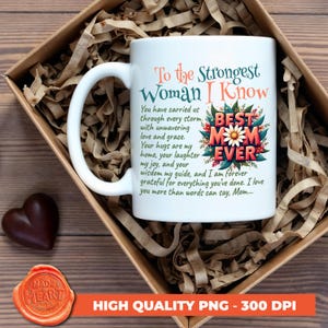Carta floral para la mejor mamá del mundo (Png), taza para mamá, almohada para el Día de la Madre, taza para mamá, almohada de agradecimiento (Png), diseño con frase para mamá