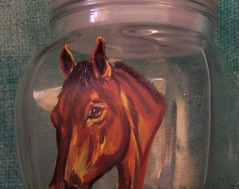 Horse head study on lidded glass container