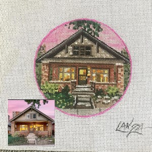 Needlepoint Canvas Custom 4 inch round  home painted from photo. Other sizes available from drop-down list.