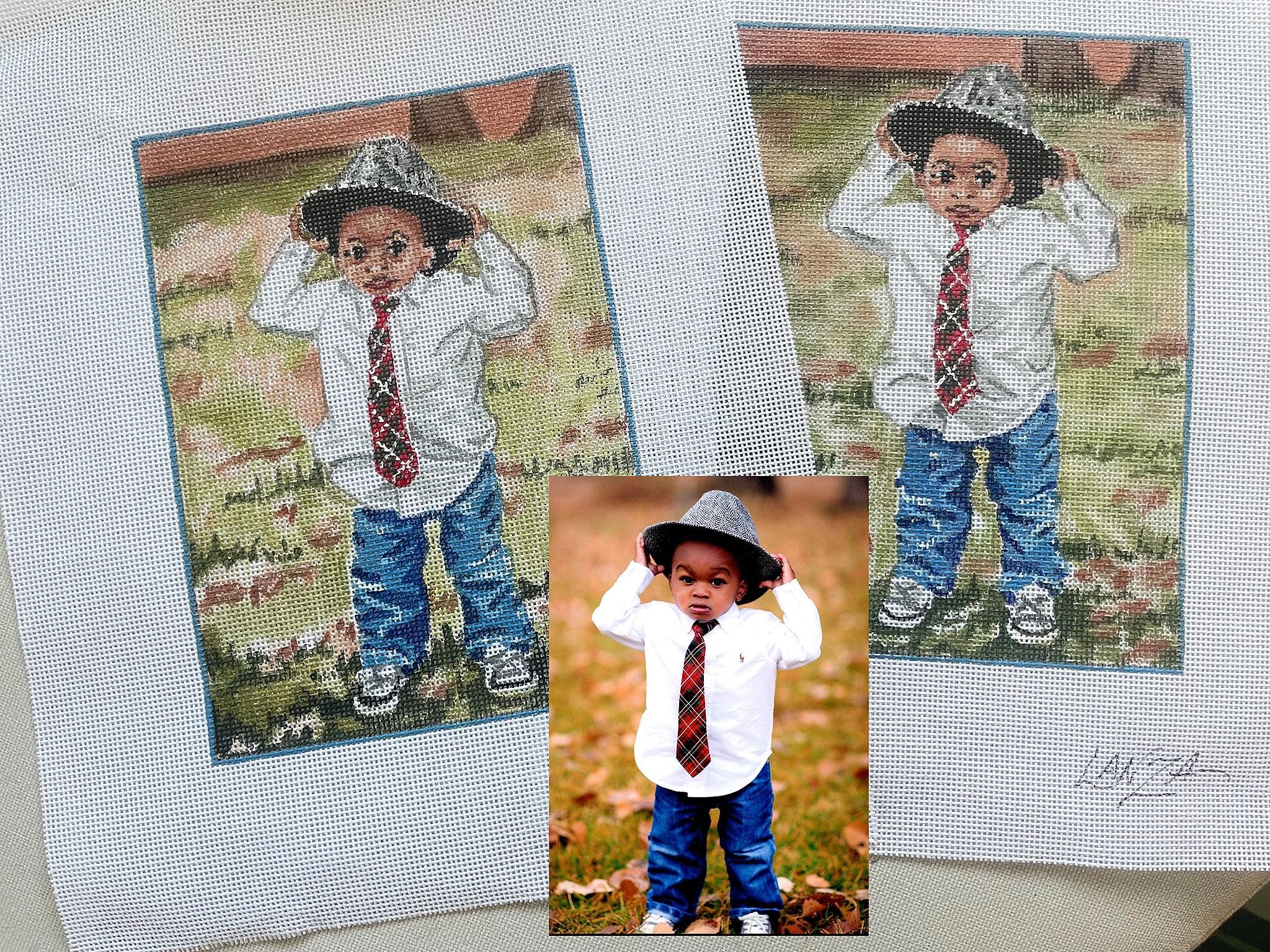 Custom Needlepoint Canvas People Portraits Hand Painted From Photo ...