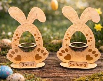 Personalisierter Osterhase Eierhalter – Ostergeschenk für Kinder – Geschenk mit Name – Kinder Überraschung Ostern – Holz Deko