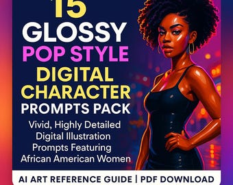 Błyszczące podpowiedzi pop-artu | Cyfrowa ilustracja czarnoskórych kobiet (PDF)