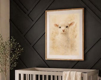 Vintage Lamb Nursery Wall Art | Neutral Baby Animal Print | Farmhouse Nursery Decor | Printable Sheep Nursery Artwork