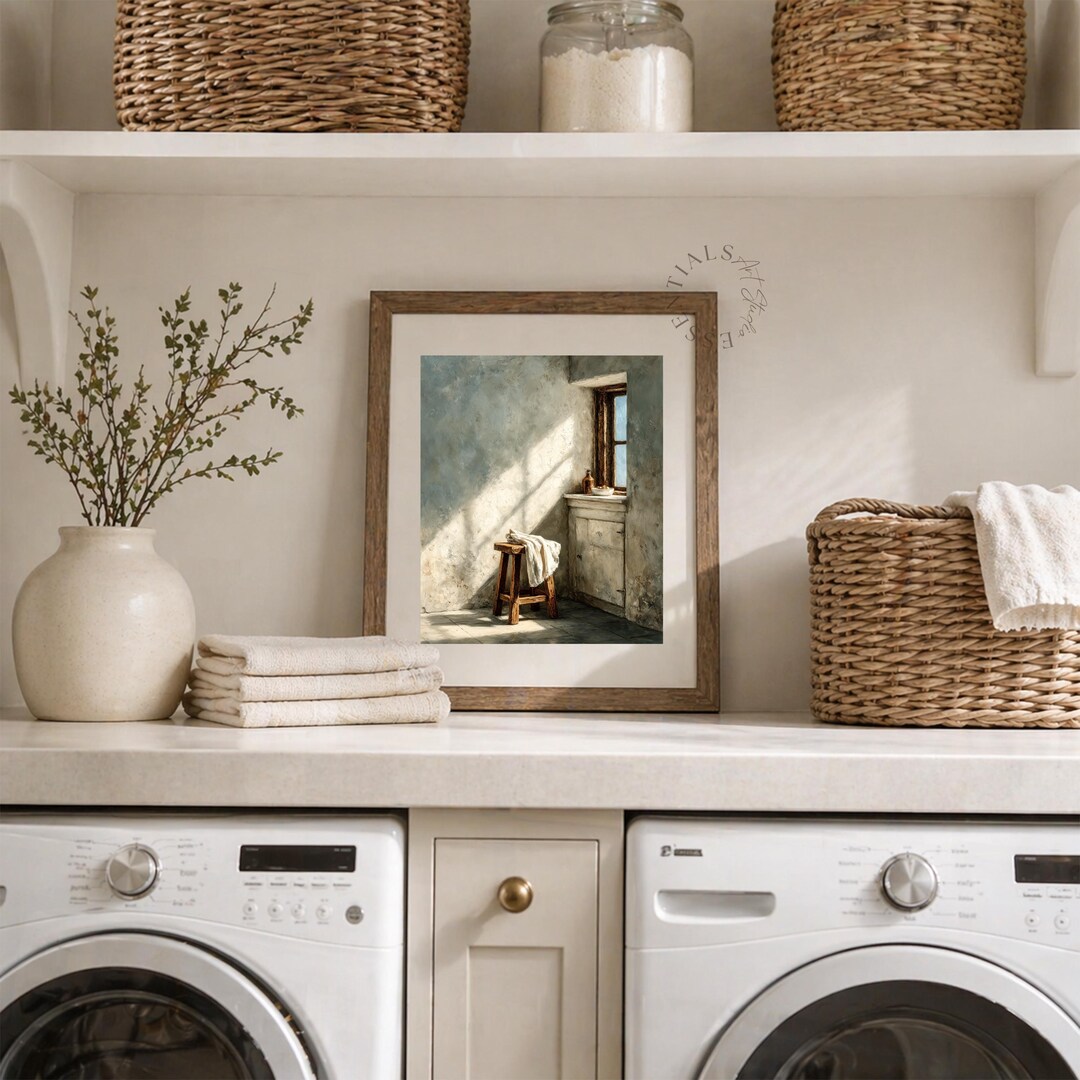 Rustic Sunlit Laundry Room Painting | Vintage Farmhouse Wall Art ...