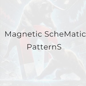 Puede incluir: Una ilustración digital de un toro y un oso enfrentados, con un gran imán de herradura rojo y plateado entre ellos. El texto "Magnetic Schematic Patterns" se muestra sobre el imán.