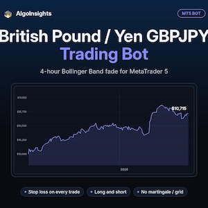 British Pound Yen Trading Bot for MT5, GBPJPY Expert Advisor, Forex Robot for MetaTrader 5, Bollinger Fade EA with Stop Loss