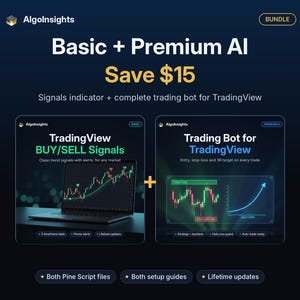 Può includere: Pacchetto AlgoInsights Basic + Premium AI per TradingView. Include un indicatore di segnali e un bot di trading completo. Comprende file Pine Script, guide alla configurazione e aggiornamenti a vita per i segnali di acquisto e vendita.