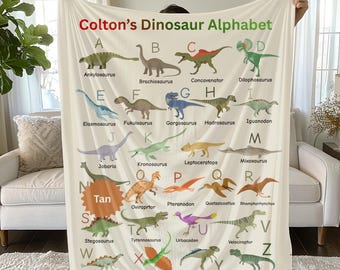 Personalized Dinosaur Blanket for Kids, Dino Bedroom, Educational Throw