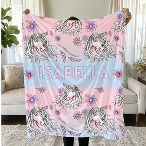 Adorable Rainbow Unicorn Blanket for Kids, Personalized and Cozy Gift for Girls, Rainbow Unicorn Blanket, Fleece/ Sherpa, Toddler Gifts