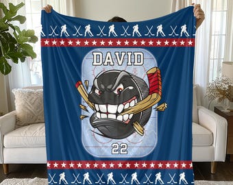 Personalized Boys Ice Hockey Blanket Personalized with Player Name & Number