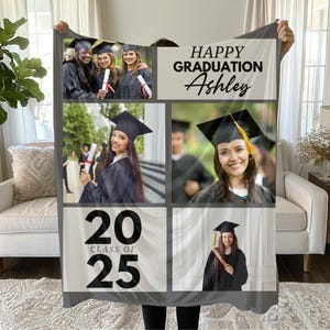 Custom Photo Collage Graduation Blanket, Perfect Keepsake for the Class of 2025, Gift for Her, Him, College Graduation Blanket, Senior Gift