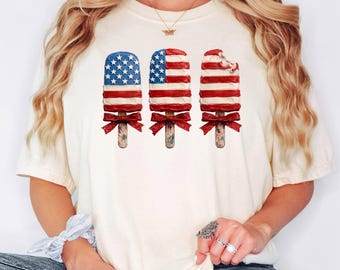 Patriotic Popsicle Shirt, USA Flag Ice Cream Tee, Fourth of July Comfort Colors Unisex