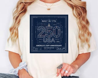 USA 250 Blueprint Shirt, Built In 1776 Patriotic Tee, 250th Anniversary S-3XL