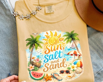 Sun Salt And Sand Shirt, Summer Beach Vacation Tee, Coastal Sunshine Top S-3XL