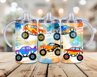 Monster Truck, 12oz Sippy Cup Tumbler, Tumbler Cup with Straw & Lid, Sippy Cup Lid, Cute Gift, Boy or Girl