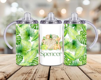 Personalized Jungle, Safari Animal, 12oz Sippy Cup Tumbler, Tumbler Cup with Straw & Lid, Sippy Cup Lid, Cute Gift, Boy or Girl