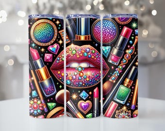 Colorful Makeup, 20oz Tumbler, Tumbler Cup with Straw & Lid, Fashion Lover Gift, Coffee, Girly, Gift
