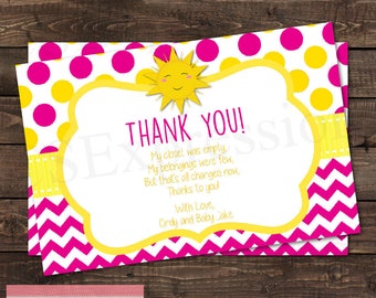 You Are My Sunshine Girl Baby Shower Thank You Card