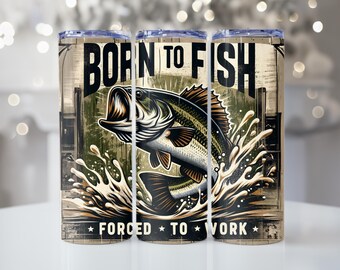 Born To Fish Forced To Work Tumbler, Sports, Hobby, 20oz Tumbler, Tumbler Cup with Straw & Lid, Trendy Gift, Coffee