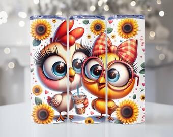 Funny Cute Chickens, Sunflower, Tumbler, 20oz Tumbler, Tumbler Cup with Straw & Lid, Funny Gift, Coffee