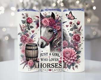 Just A Girl Who Loves Horses, Pony, Tumbler, 20oz Tumbler, Tumbler Cup with Straw & Lid, Animal Lover Gift, Coffee, Animals, Gift