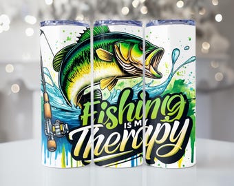 Fishing is My Therapy, Sports, Hobby, 20oz Tumbler, Tumbler Cup with Straw & Lid, Trendy Gift, Coffee